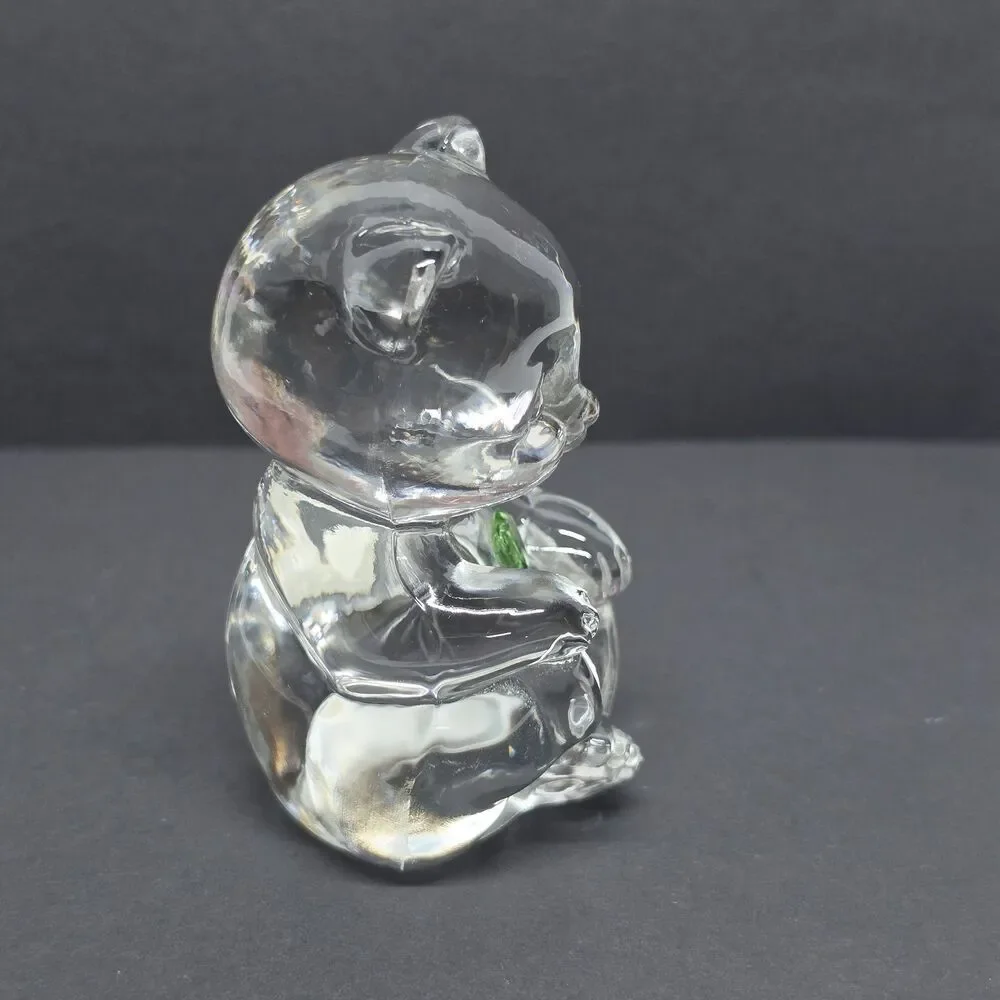 Fenton Art Glass Birthday Clear Teddy Bear August Green Uranium Heart